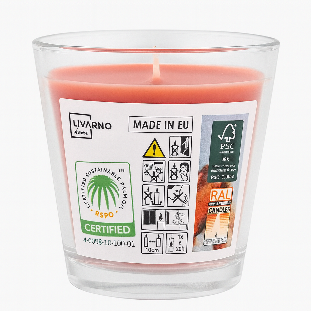 Аромасвічка в скляному стакані Livarno Home RAL/RSPO зимовий гранат 80-90 г (30991761)