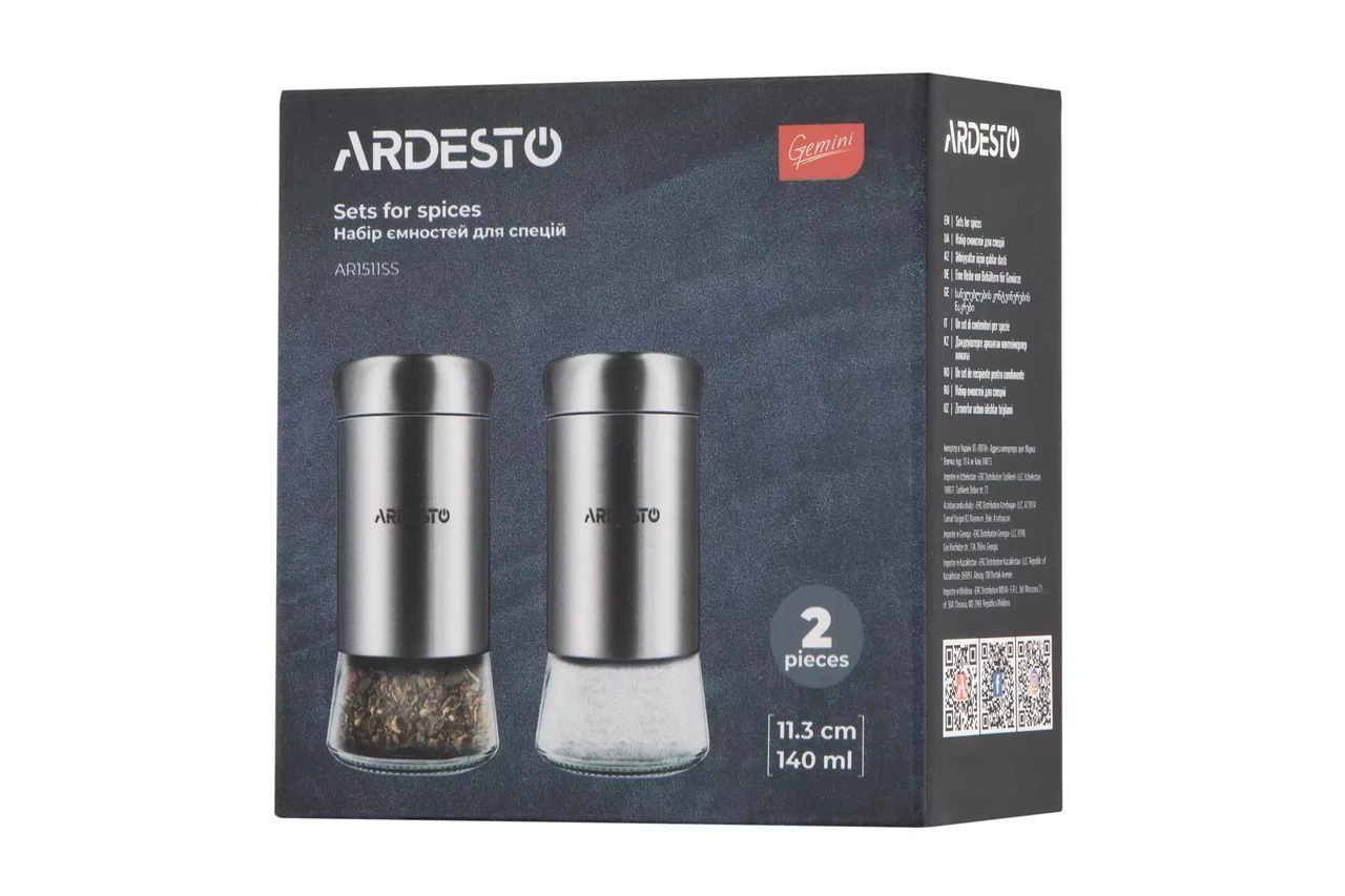 Набор емкостей для специй ARDESTO Gemini нержавеющая сталь 2x140 мл Прозрачный (AR1511SS) - фото 2
