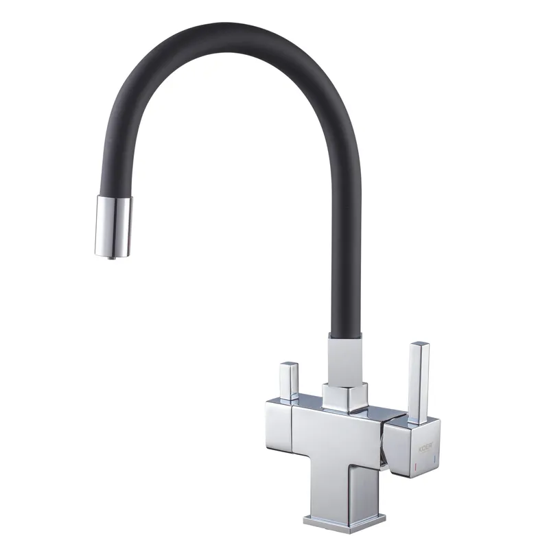 Смеситель для кухни KOER KB-72023-01 с высоким гибким изливом с выходом для питьевой воды Хром (OL-KR5008)