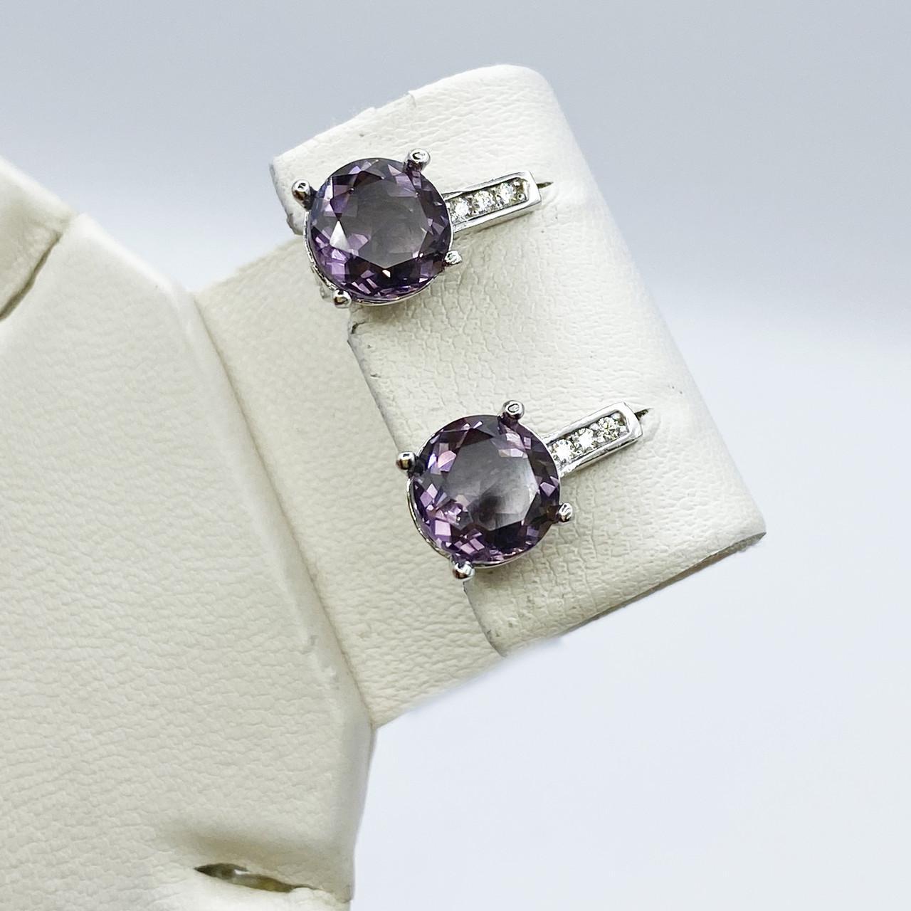 Серьги серебряные с аметистом и кубическим цирконием 3,77 г (2182225121)