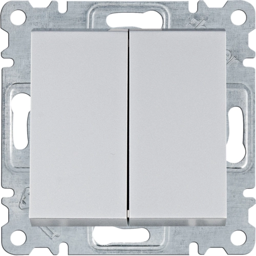 Выключатель двухклавишный универсальный Hager Lumina Серебряный (WL0052)