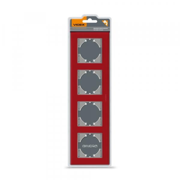 Рамка Videx на 4 місця горизонтальна Червоний