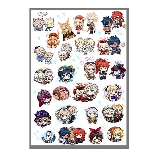 Стикеры наклейки Геншин удар Genshin Impact А4 лист (stik_209)