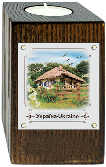 Подсвечник металл/дерево Украина Дом с мальвами 6х10 см Коричневый (укп06к/м)