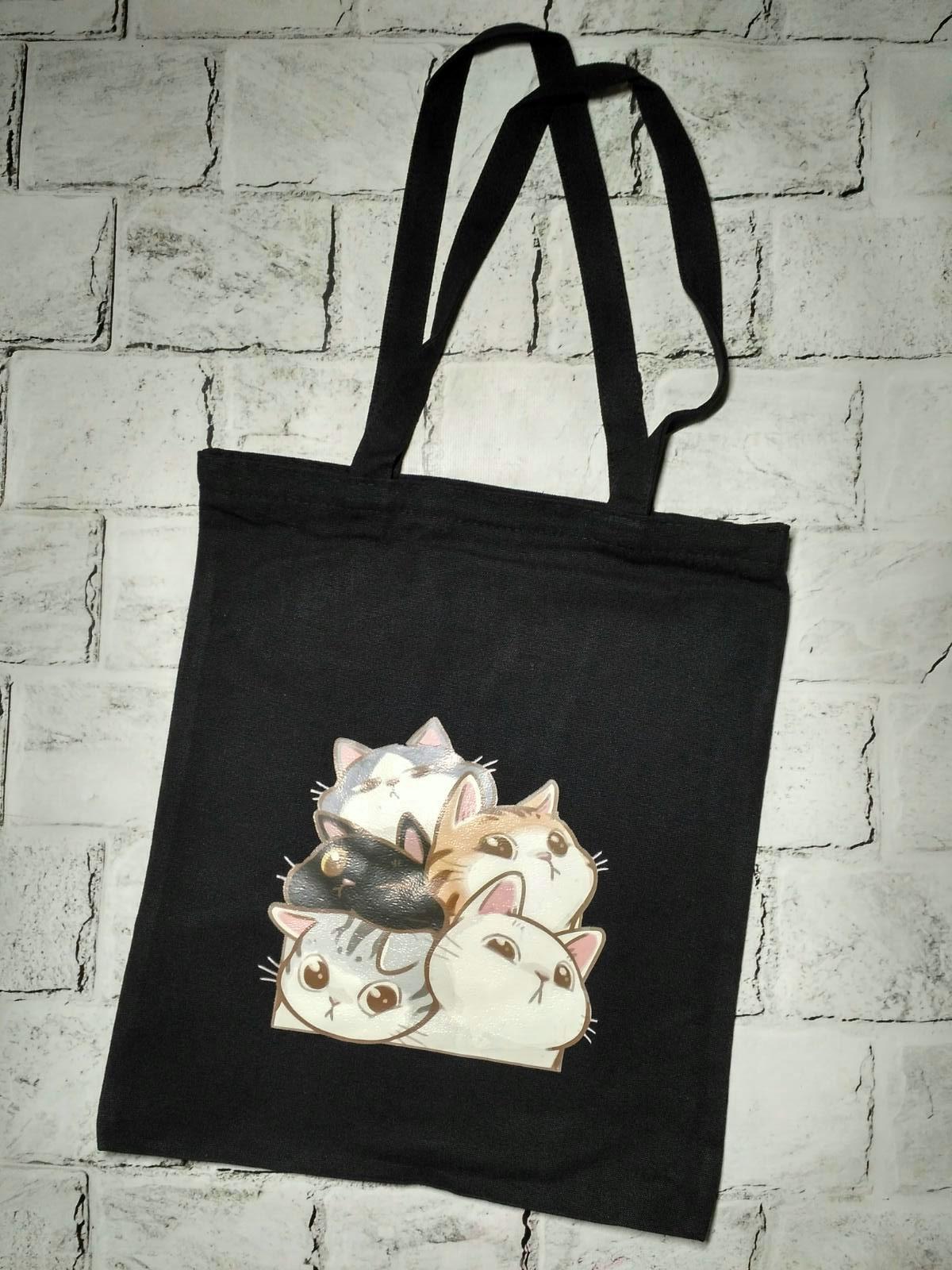 Эко-сумка шоппер на молнии Котики 35х40 см Черный (802-29)