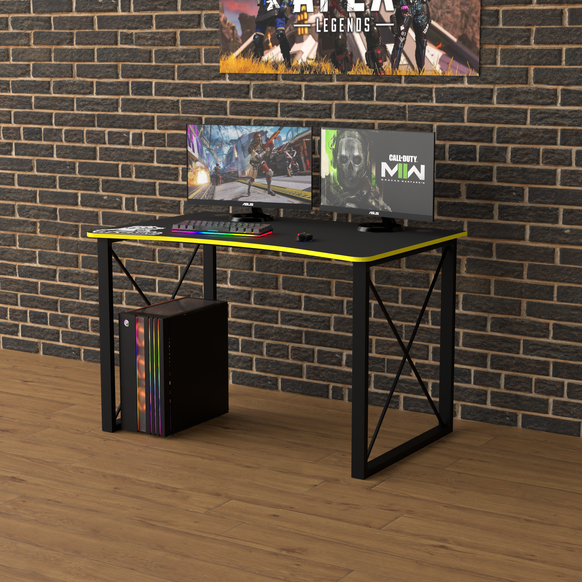 Стол геймерський ергономічний Zeus Rasin LOFT-14 метал/ламінована ДСП Чорно-жовтий (LOFT-14)