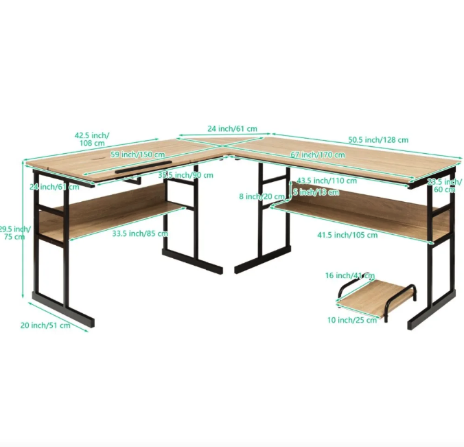 Компьютерный стол Costway Fulton с регулируемой панелью Loft (4804) - фото 7
