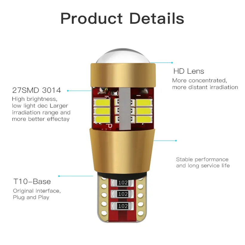 Автомобільна лампа Terra T10 W5W W2,1x9,5d 31014x27SMD 12-24V CanBus біполярна Білий (1800096309) - фото 3