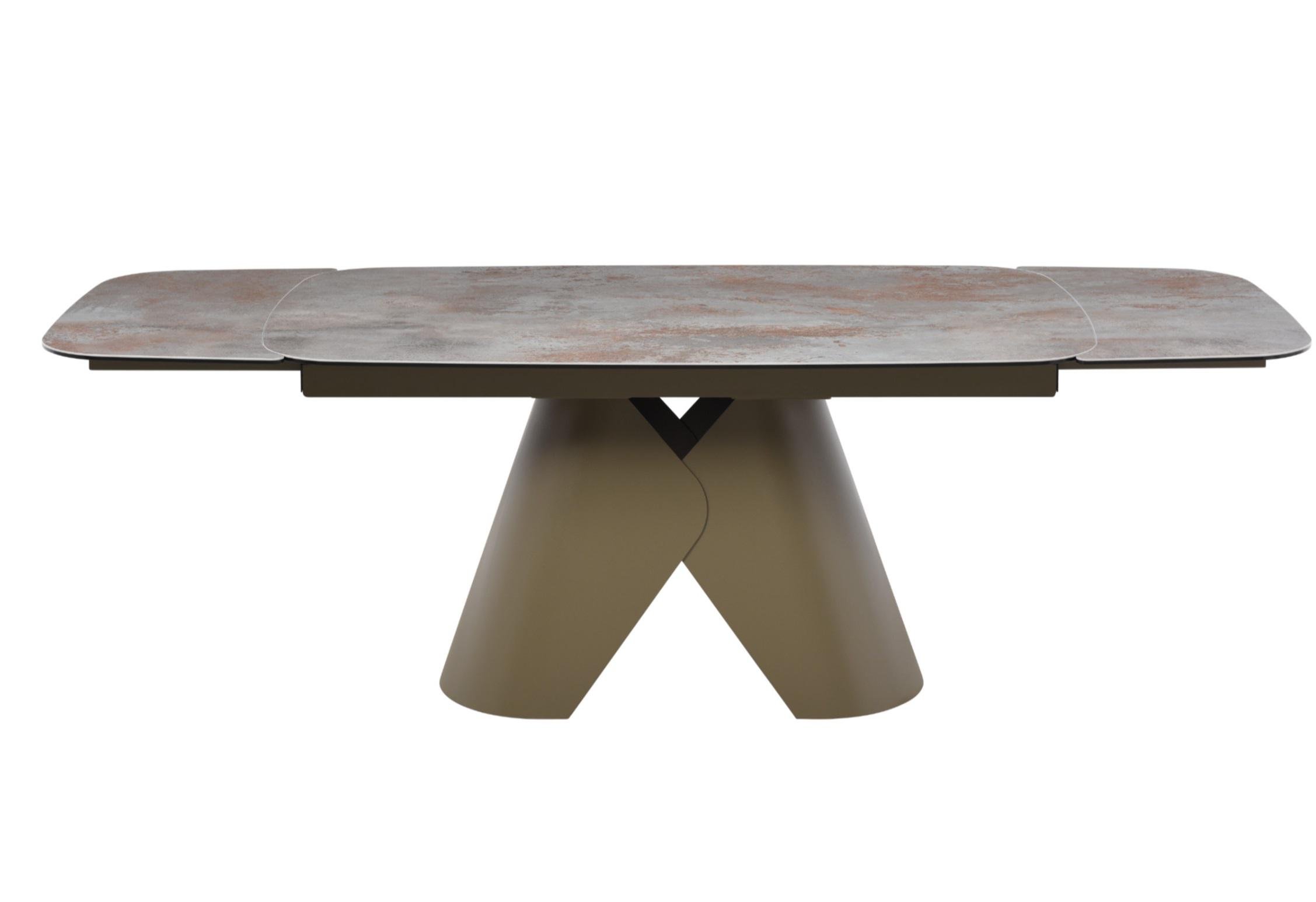 Обеденный стол раскладной Vetro Mebel TML-997 Парис Айрон керамика/стекло 90х160/80 см Бронзовый/коричневый (TML-997-paris-iron-bronze/brown) - фото 2 Обеденный стол раскладной Vetro Mebel TML-997 Парис Айрон керамика/стекло 90х160/80 см Бронзовый/коричневый (TML-997-paris-iron-bronze/brown) - фото 2