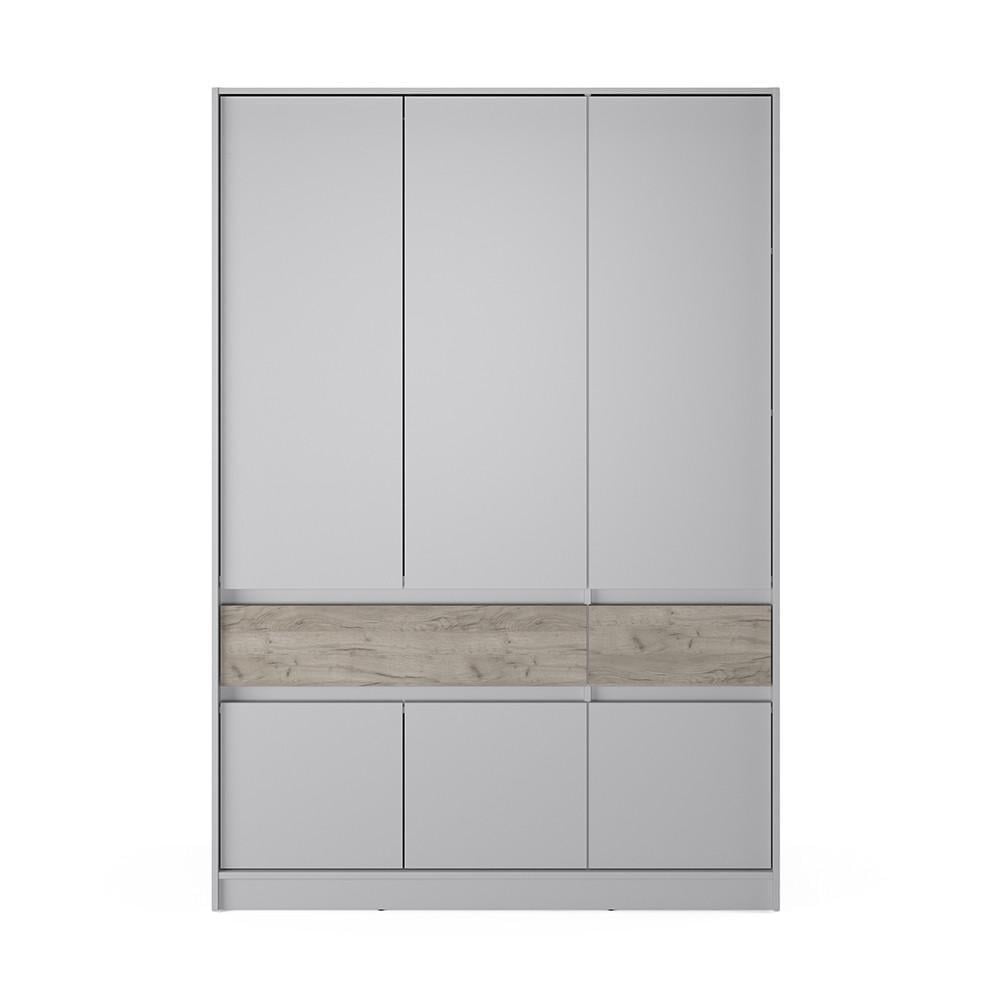 Шкаф распашный для одежды Эверест Стайл-1400 с выдвижными ящиками полки-штанга 140х53х203 см Кашемир/Дуб Крафт серый