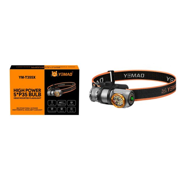 Ліхтар налобний акумуляторний YEMAO YM-T355X з червоним світлом 2000 Лм Сірий (GR-05360)