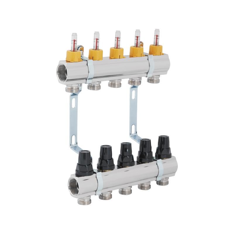 Коллектор латунный с расходомерами и термостатическими кранами 1" х 5 SD FORTE SF001W5 - фото 1