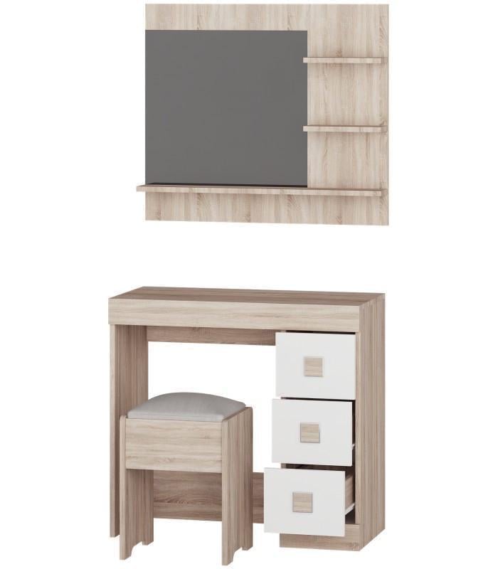 Туалетный столик Эверест Соната с зеркалом и пуфом Дуб сонома/Белый (е-20246)