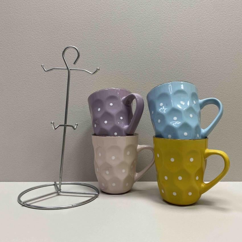 Набір чашок кераміних S&T 021-04-07 Адель-Грані на металевій стійці 350 мл 4 шт. (2173362636) - фото 3