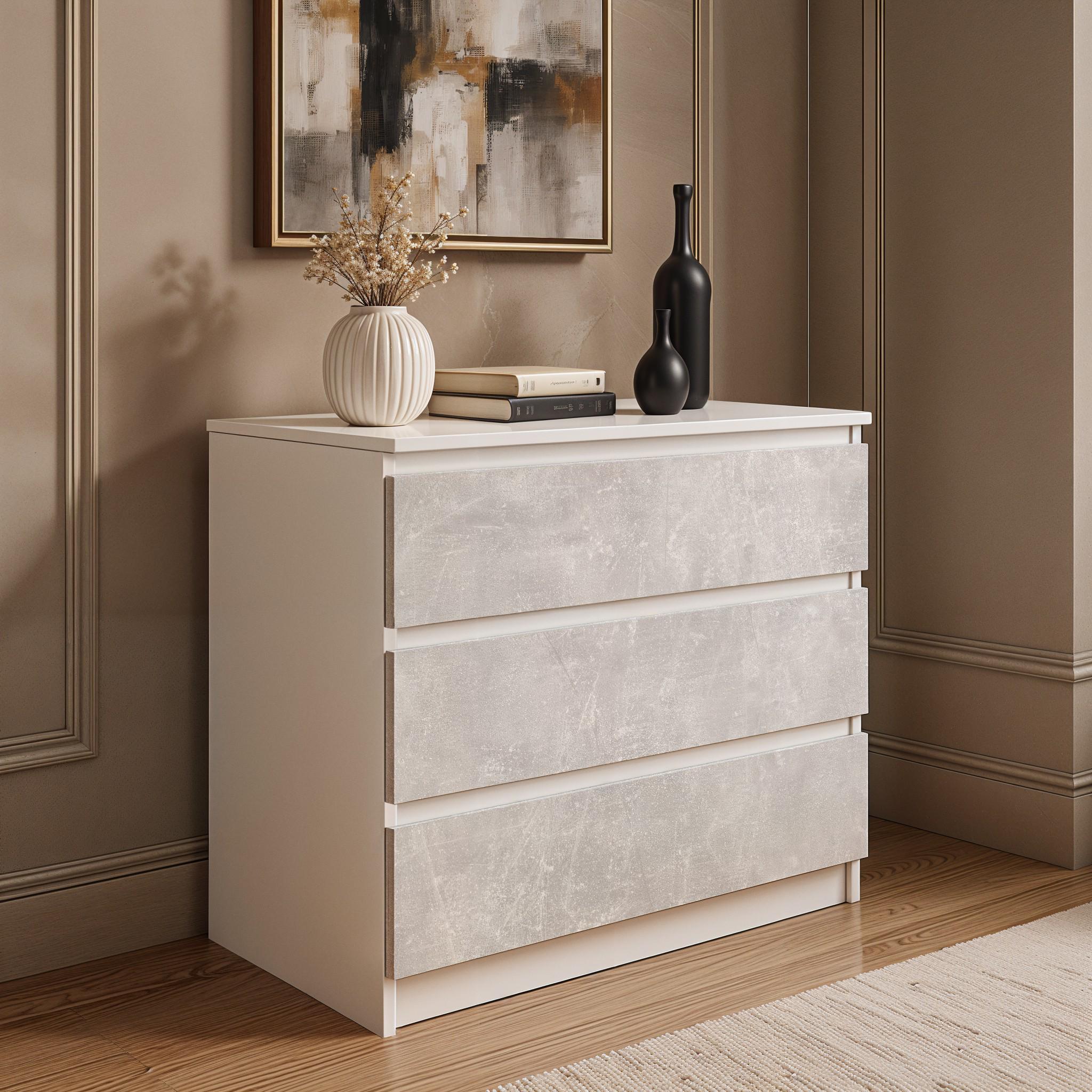 Комод на 3 шухляди без ручок FT-214 800х400х755 мм Білий/Бетон - фото 2