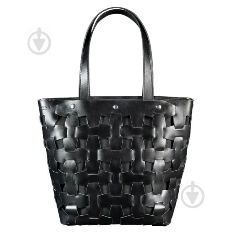 Кожаная плетеная женская сумка BlankNote Пазл L Черная (BN-BAG-33-ygol)
