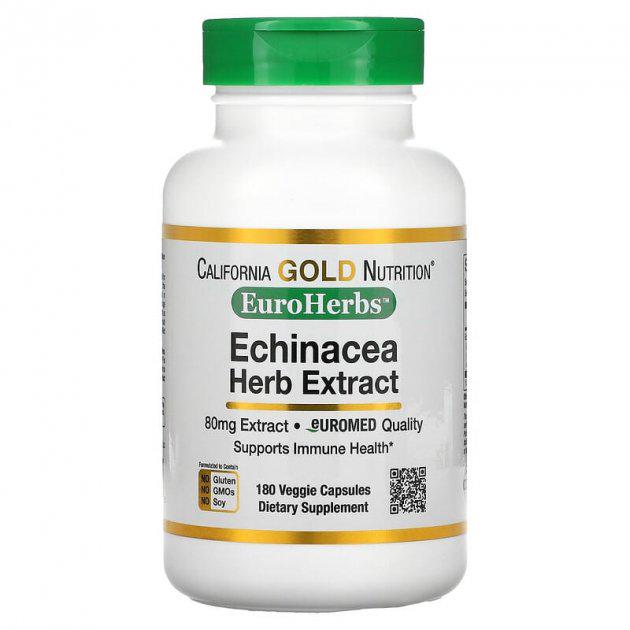 Экстракт эхинацеи California Gold Nutrition EuroHerbs 80 мг 180 растительных капсул (CGN-01818)