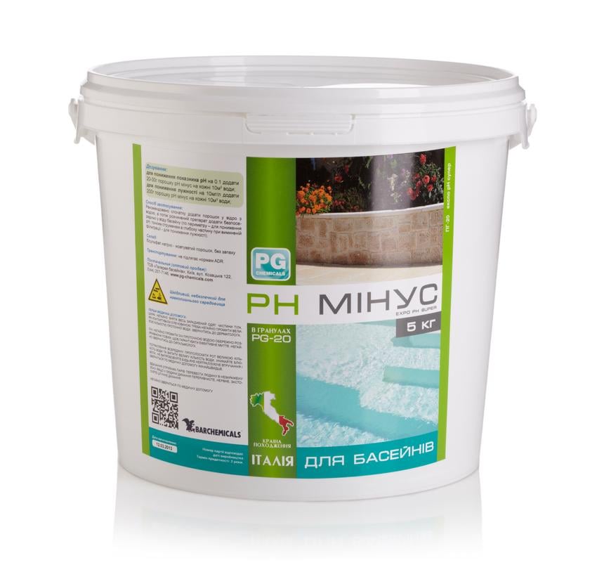 Средство для понижения уровня pH PG-20 рН минус гранулы с буферным эффектом 5 кг (30838549) Средство для понижения уровня pH PG-20 рН минус гранулы с буферным эффектом 5 кг (30838549)