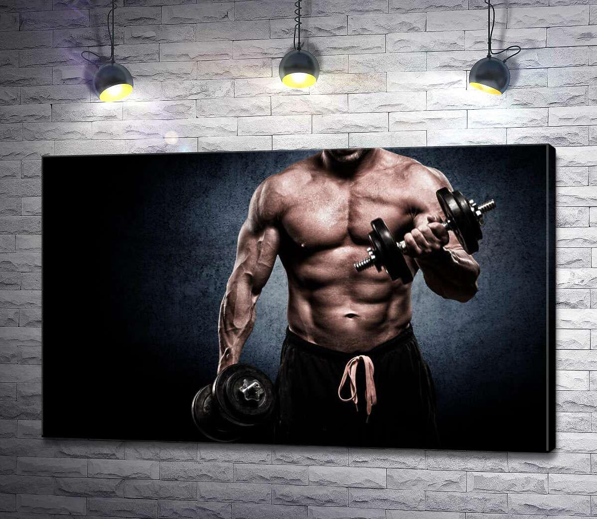 Картина ArtPoster Силач напрягает мышцы, поднимая гантели 130x80 см Модуль №1 (003274)