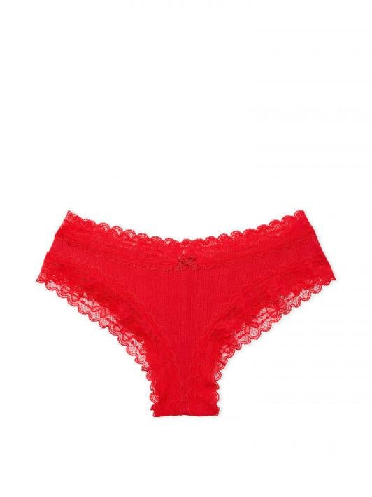 Трусики Victoria's Secret Lace Waist Cotton Cheeky S Красный (26610746)