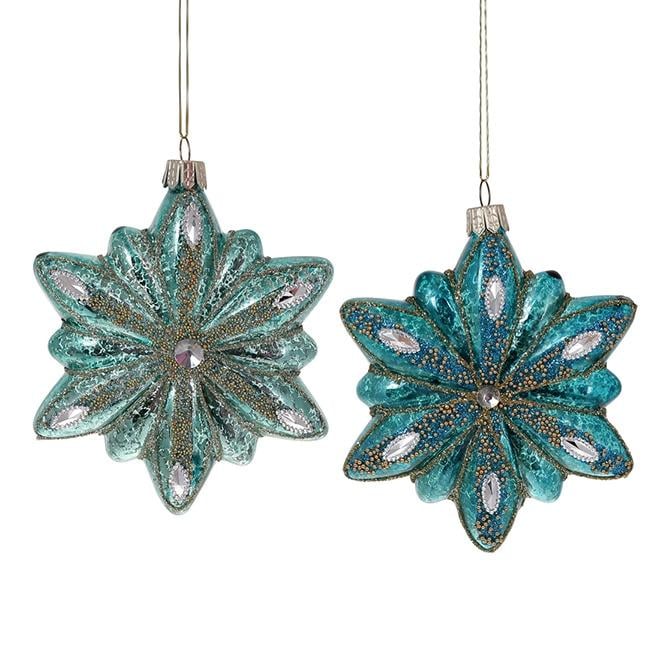 Набор подвесок стеклянных новогодних Снежинка 12 см 12 шт. (12907)