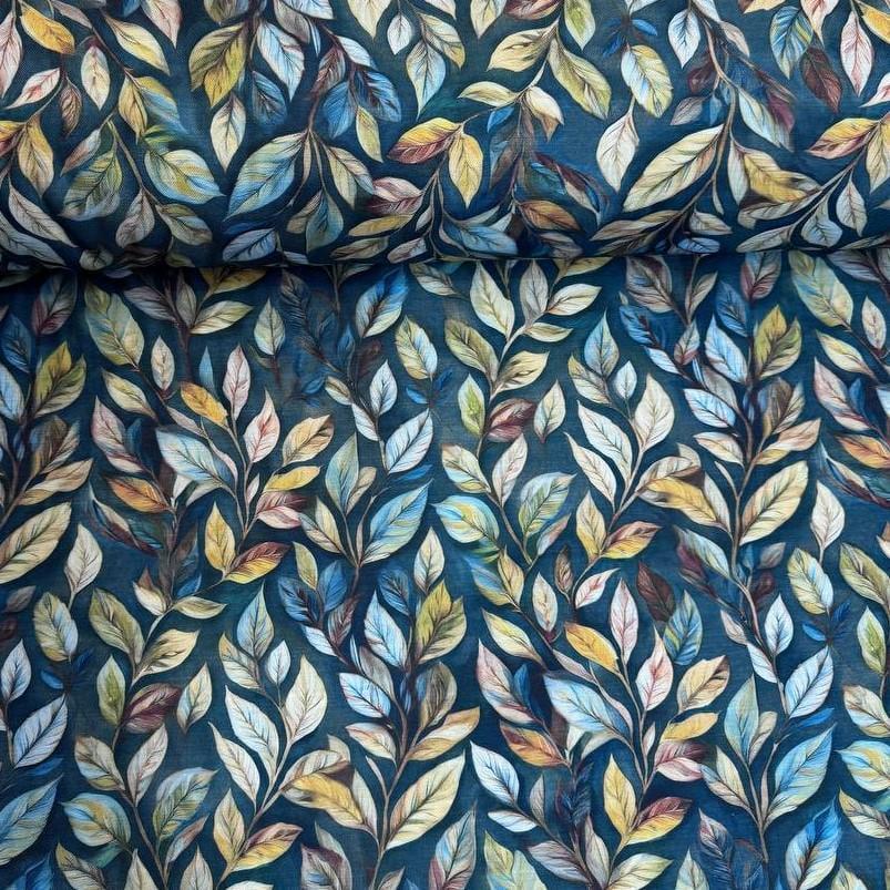 Ткань водоотталкивающая Duck Digital с тефлоновым покрытием осенние листья 70% хлопок/30% полиэстер 180 см Синий (Дак/Дидж/PR)