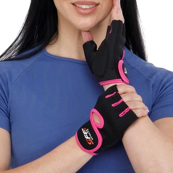 Рукавички спортивні унісекс для фітнесу XL Чорний/Рожевий (893)