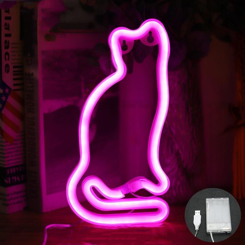 Светильник декоративный настенный неоновый Котик на батарейках/USB 12,5x25 см Розовый