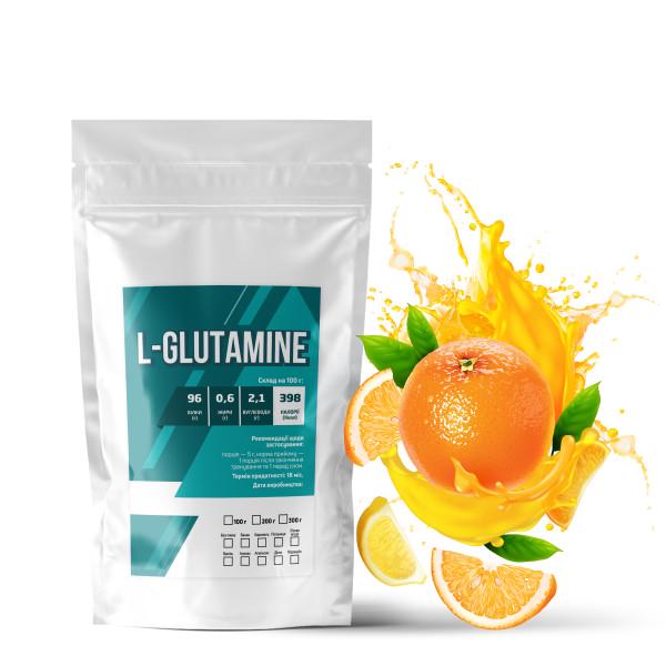 Амінокислота L-Glutamine Апельсин для м'язової тканини на 60 порцій 300 г (21-125-glu-ap300)