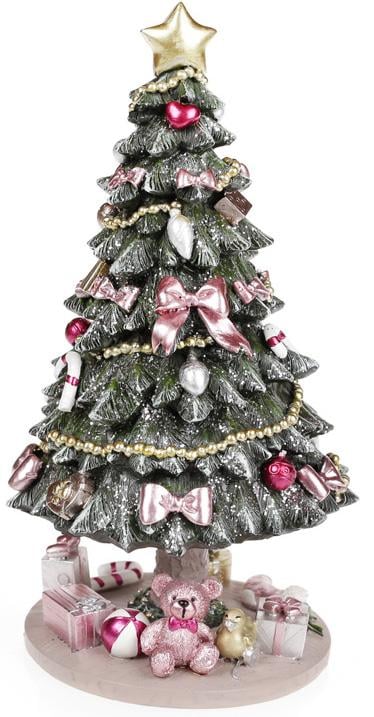 Новогодняя музыкальная игрушка Нарядная елка с розовыми бантами 23 см (BD-559-377)