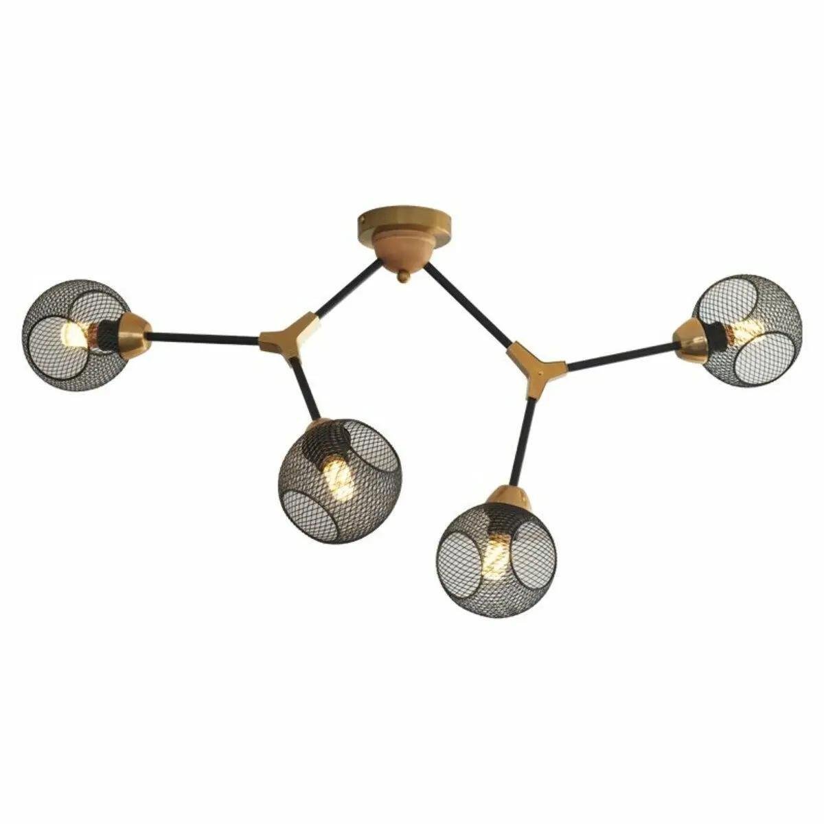 Люстра потолочная Sirius GLX-2 на 4 плафона с деревянными элементами из сетки Е27 IP20 Черный (28685926)