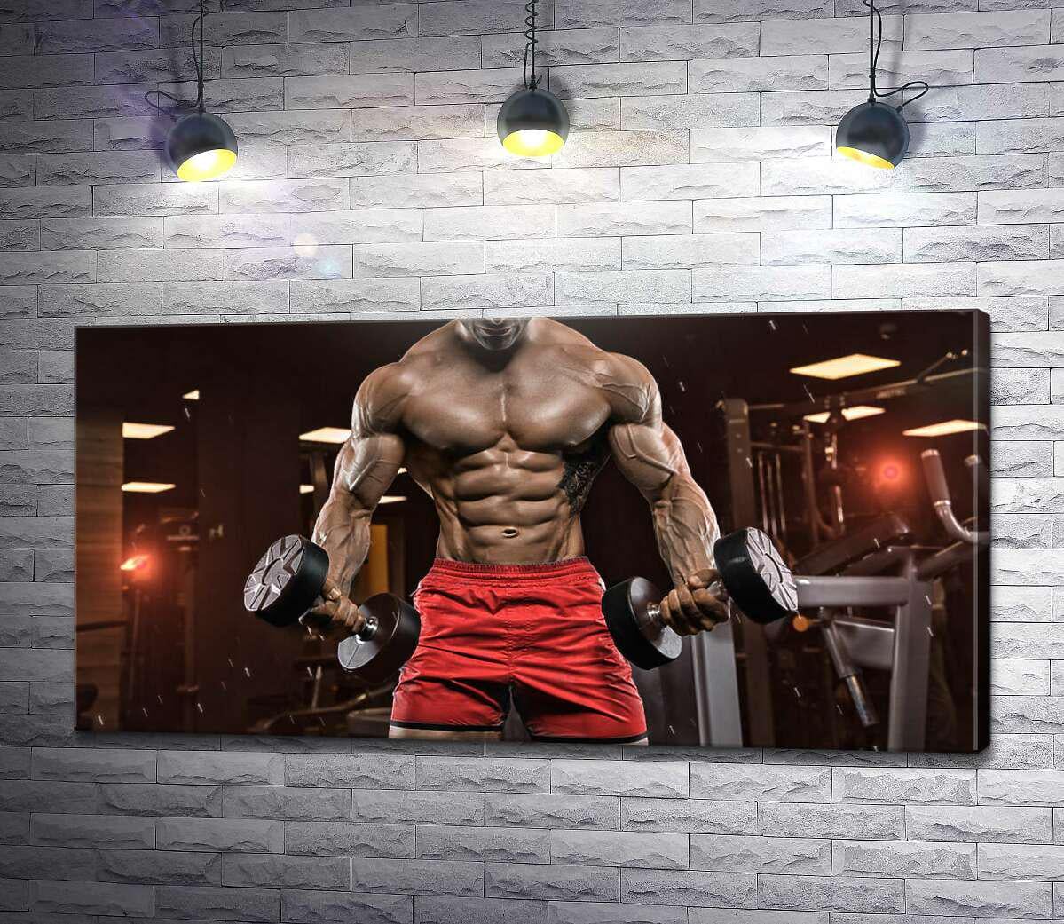 Картина ArtPoster Накачаний спортсмен-бодібілдер з ручними гантелями 100x50 см Модуль №1 (004488)