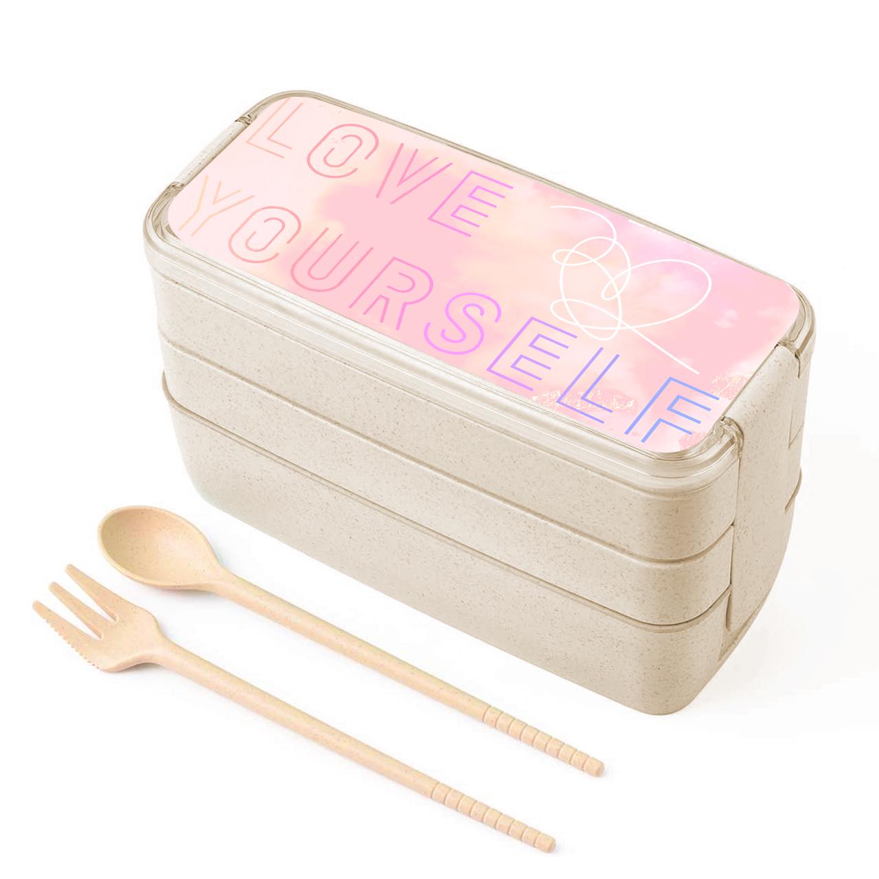 Ланч-бокс Love yourself BTS 900 мл с вилкой и ложкой (34713-3276)