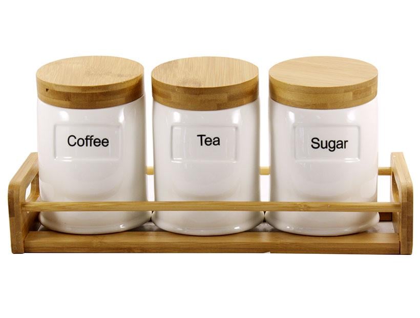 Набір фарфорових банок Interos PJ01783 600 мл на підставці