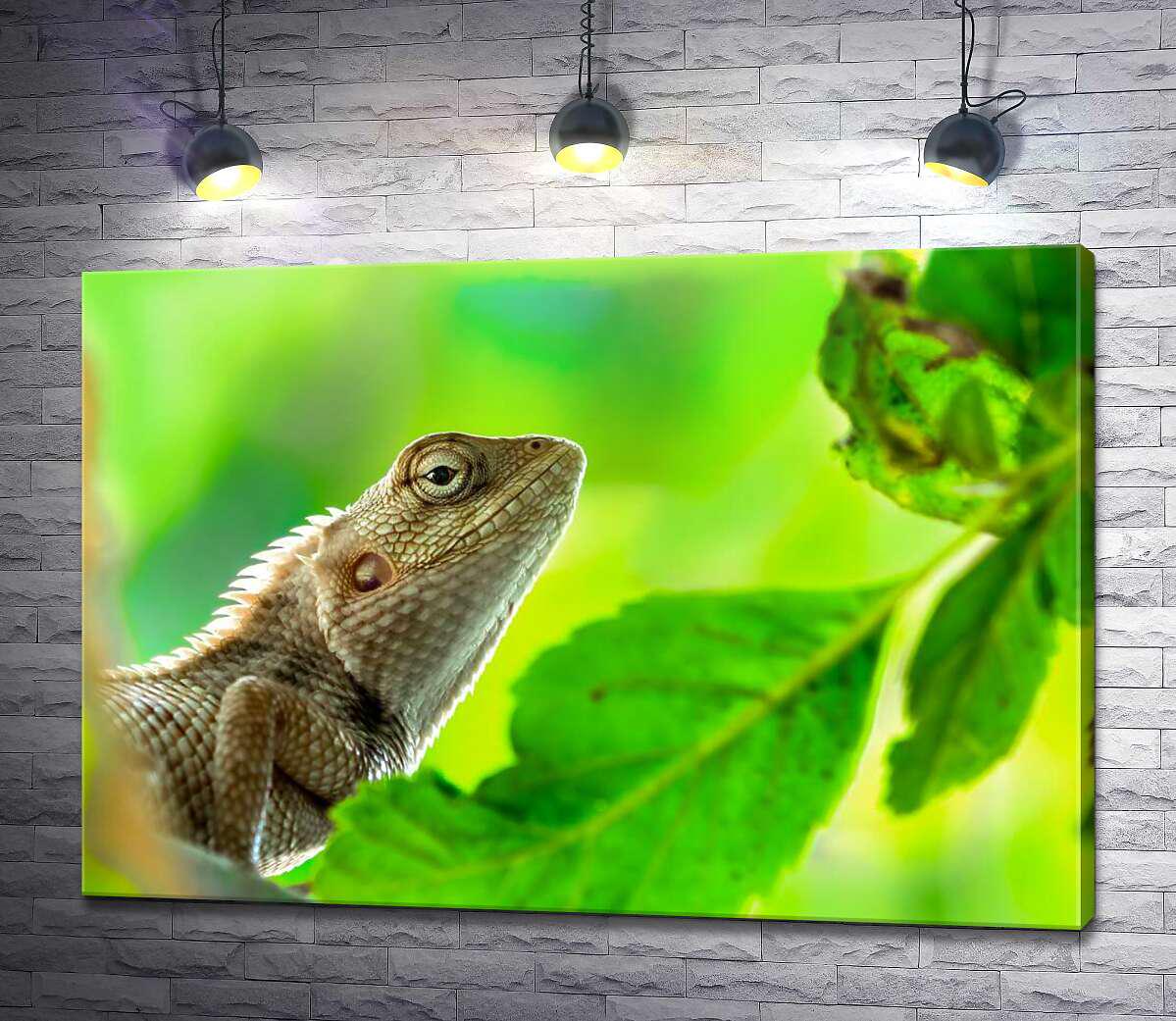 Картина ArtPoster Ящірка в зеленому листі 100x69 см Модуль №1 (004451)