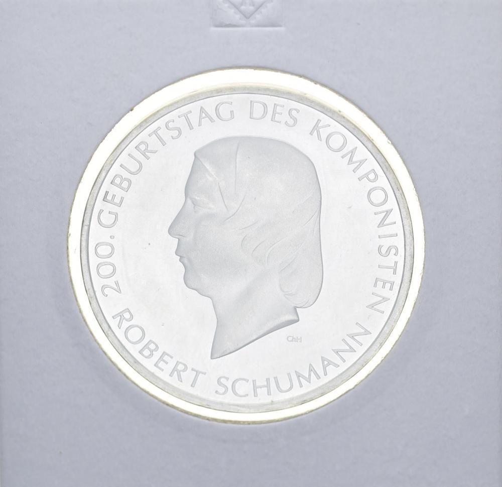 Коллекционная монета Германия 10 евро 2010 Роберт Шуман Серебро UNC (М10918)