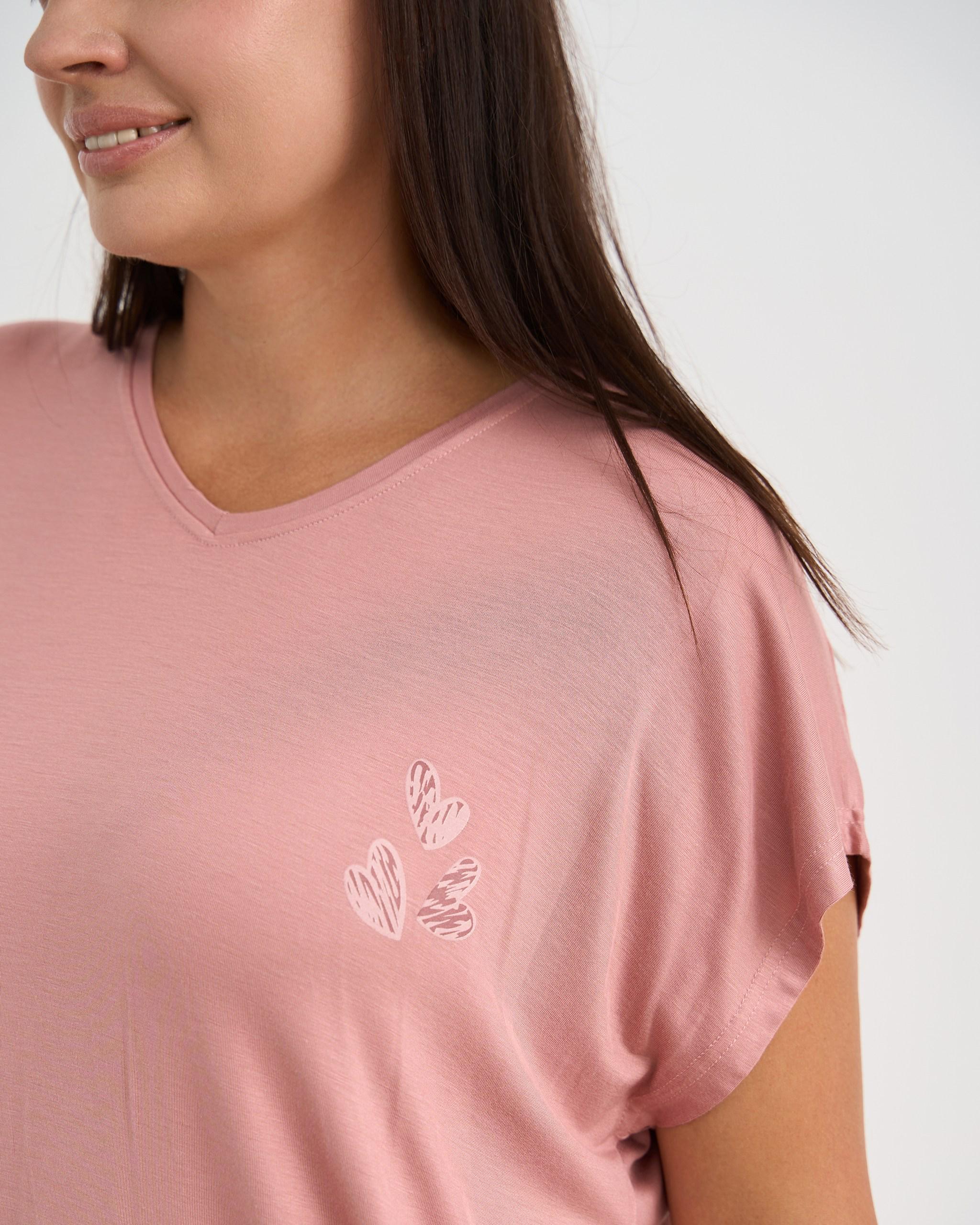 Комплект батал футболка и шорты Сердечки вискоза 29011 L Пудровый - фото 3