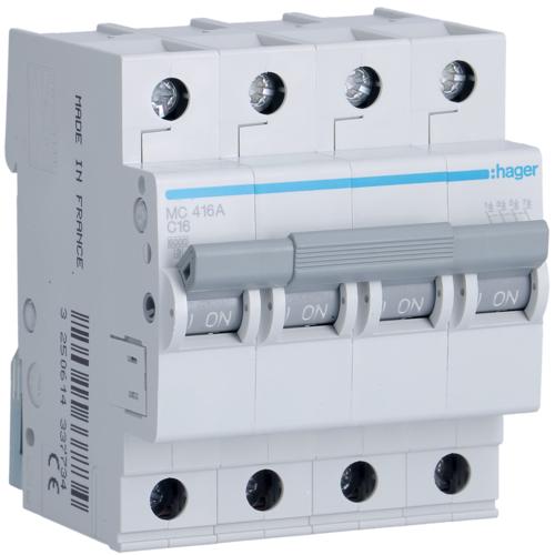 Автоматический выключатель Hager MC416A 4P 6kA C 16A 4M (000012797)