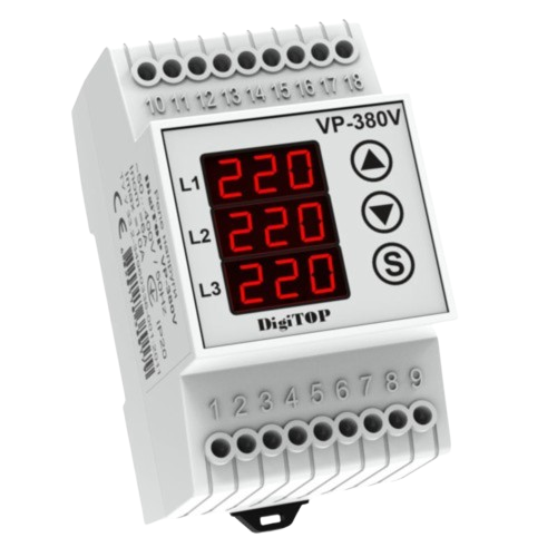 Реле напруги DigiTop VP-380V номінальний струм 6-10A напруга 50-400V (29703807)