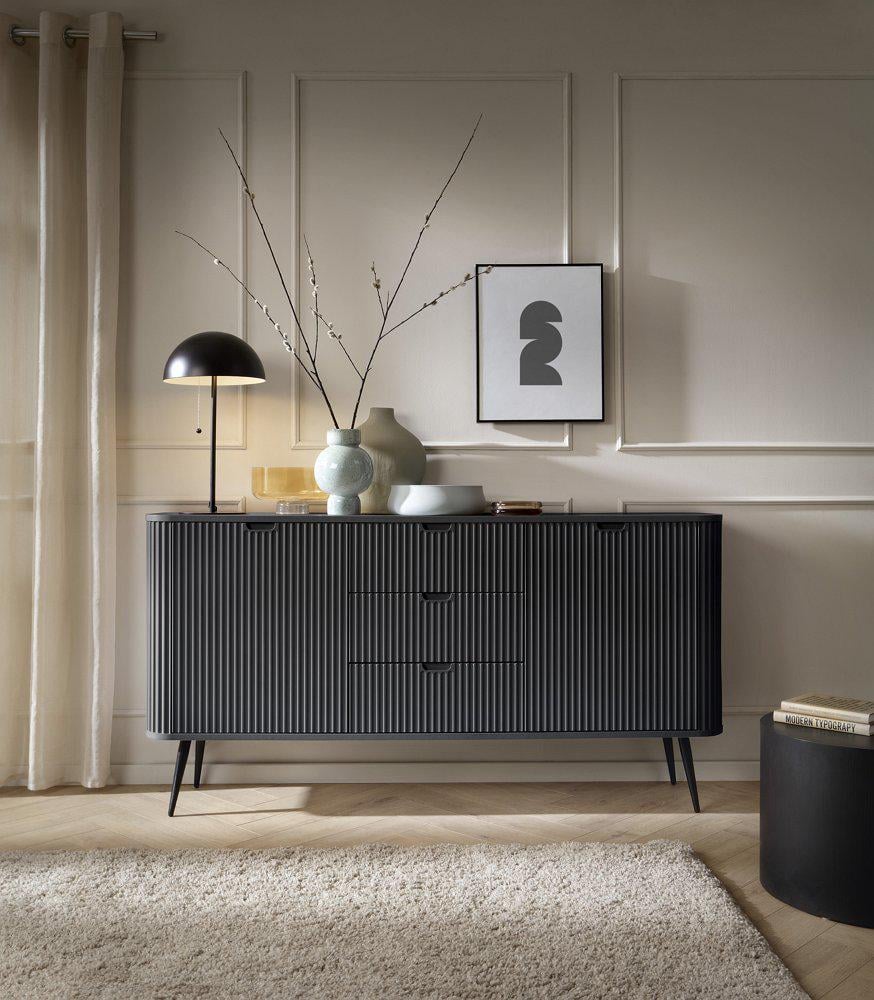 Комод Perfect Home Zova KSZ168 2-дверный с 3 ящиками и черными ножками Черный (PFH-091370)