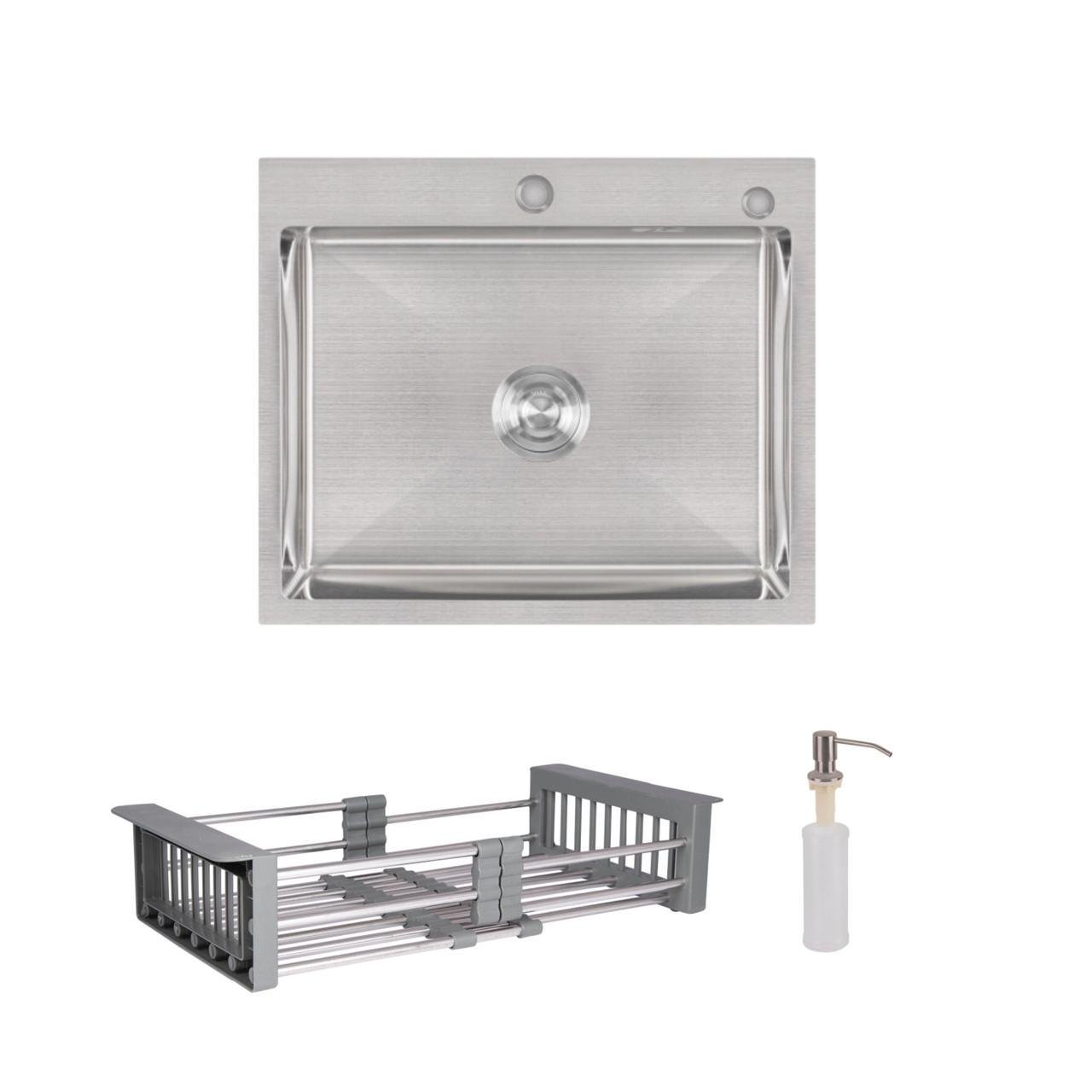 Комплект Lidz Handmade H6050 мийка для кухні інтегрована Brushed з дозатором/Lidz K01G корзина (2553560845) Комплект Lidz Handmade H6050 мийка для кухні інтегрована Brushed з дозатором/Lidz K01G корзина (2553560845)