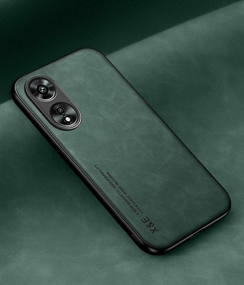 Кожаный чехол XnE OPPO A17 с металлической вставкой Green (34259-08)