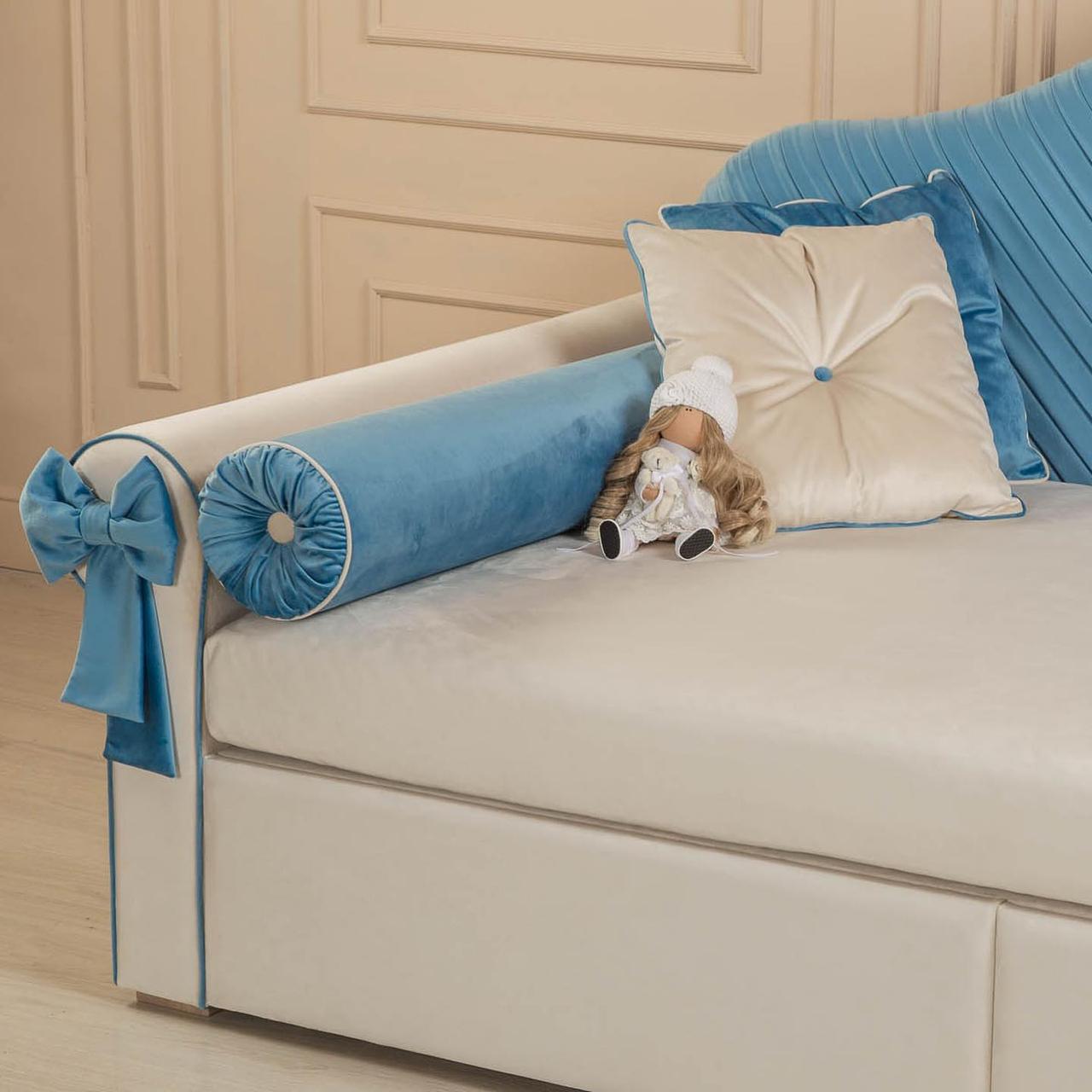 Диван дитячий MeBelle PANKTI велюровий з нішою для білизни 80х170 см Білий/Блакитний (DD_006_2) - фото 3
