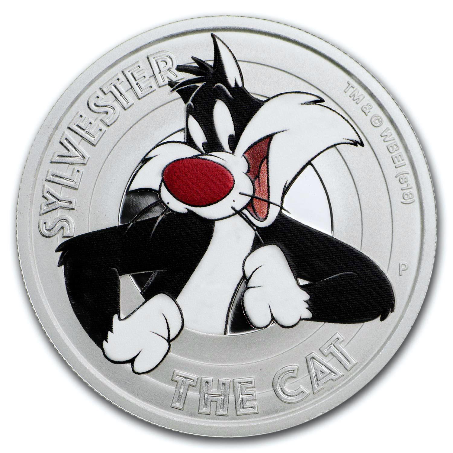 Срібна монета Кіт Сільвестр Looney Tunes 50 центів 2018 Тувалу 1/2 oz Різнокольоровий (912)