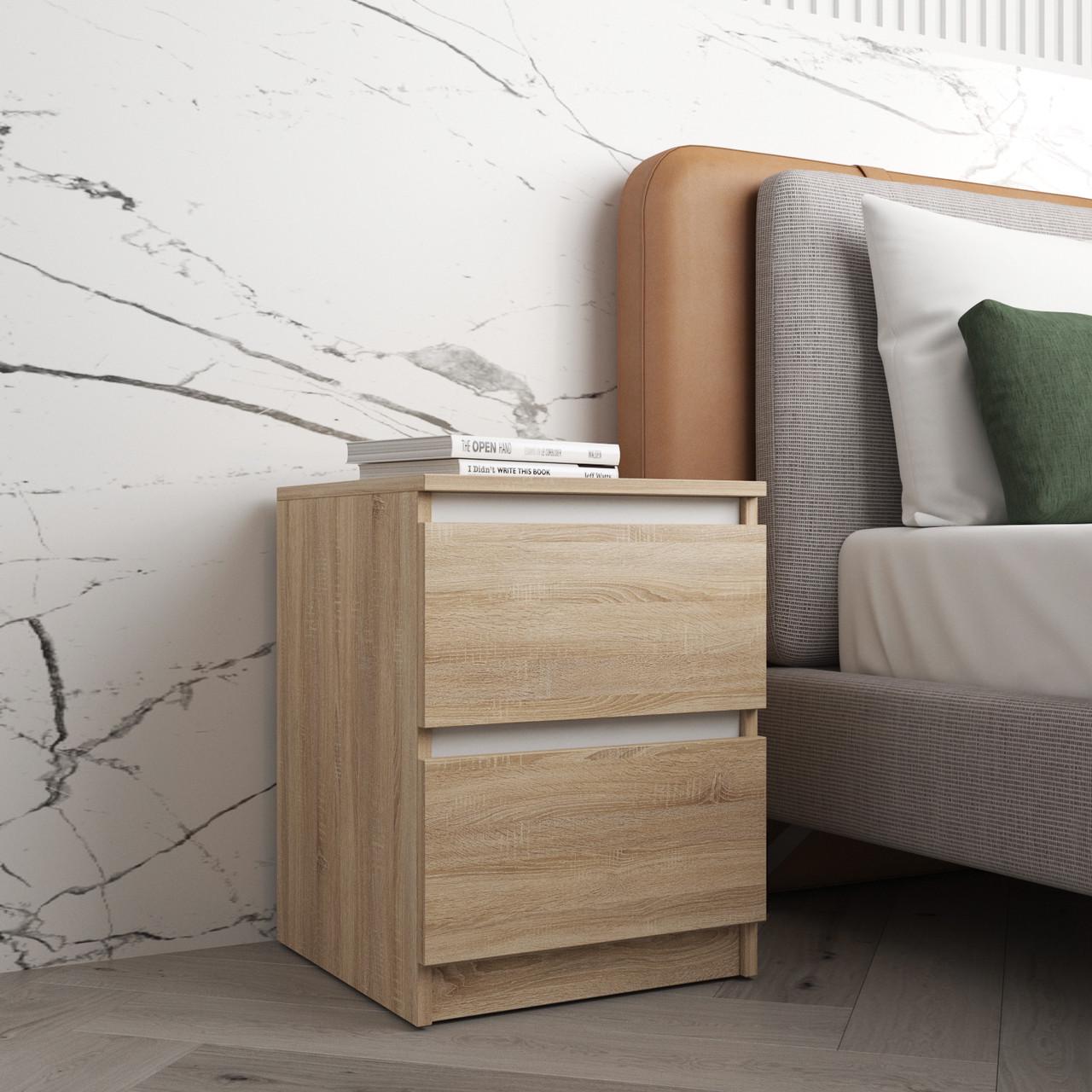 Тумба приліжкова Вайс R-5 402х400х530 мм Дуб Сонома/Білі планки (30731137) - фото 2 Тумба приліжкова Вайс R-5 402х400х530 мм Дуб Сонома/Білі планки (30731137) - фото 2