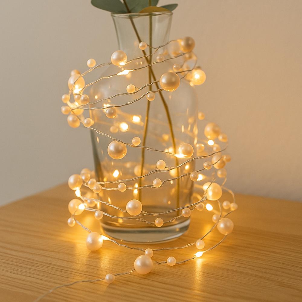 Гирлянда роса Жемчуг на батарейках 2 м 20LED Теплый белый