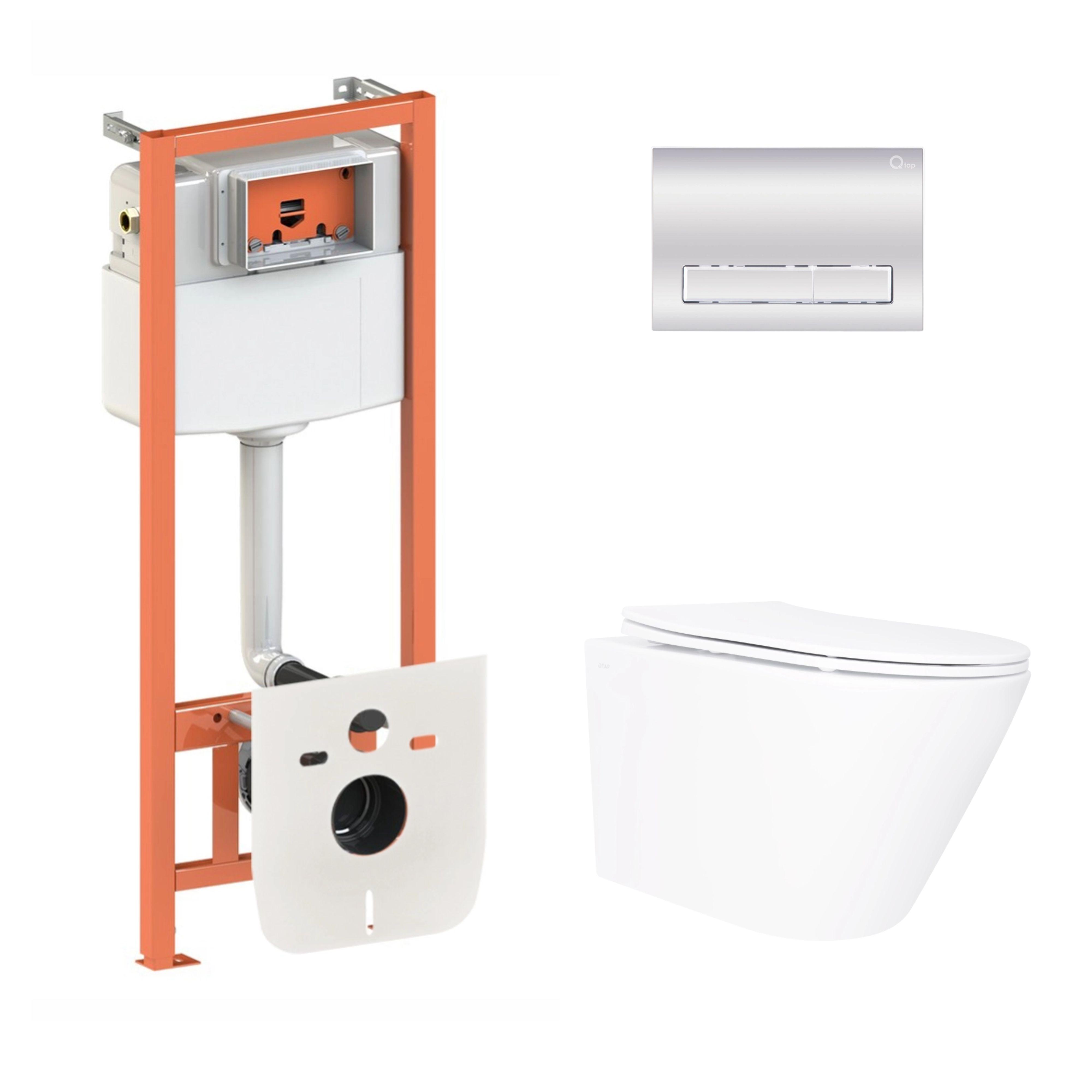 Комплект инсталляции Q-tap ​​Nest 4в1 унитаз подвесной Swan Ultra Quiet 520х360х320 мм/линейная клавиша Chrome (32810224)