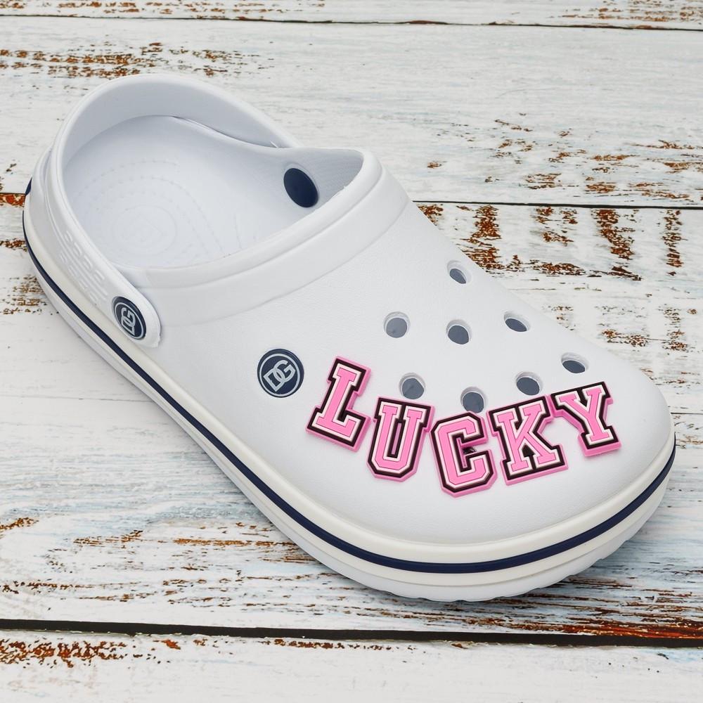 Джибитсы для кроксов набор розовых букв LUCKY 5 шт. (2092689460)