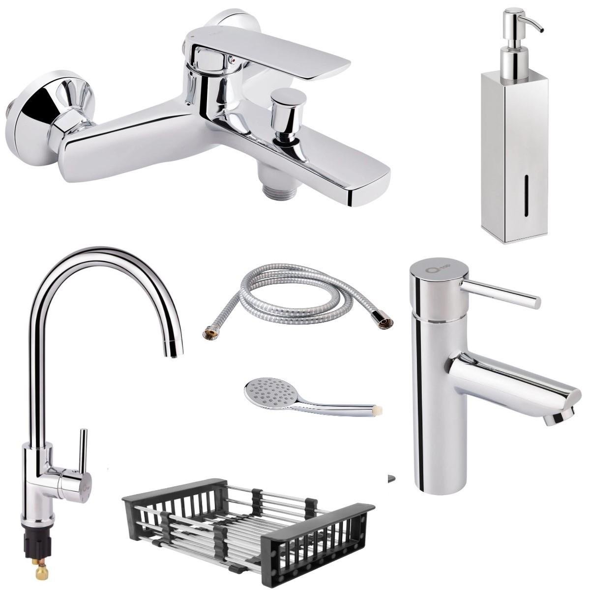 Набір Qtap кран в ванну/кран для умивальника/кран з підключенням до фільтра води/дозатор та кошик - фото 1