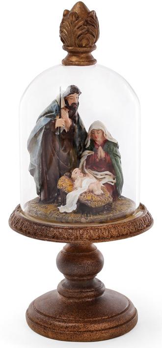 Рождественское украшение Вертеп под стеклянным колпаком 22 см (BD-837-202)